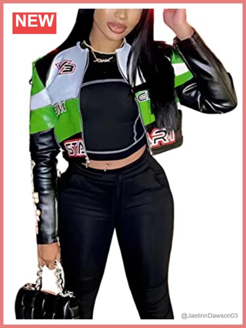 Faux Leather Moto Biker Jacket Cropped Zip Front Bomber Coat
